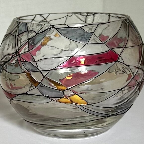 Vintage 1990's Partylite Mosaic Tiffany Tealight Holder 4" x 4.5" Romania - Picture 2 of 3